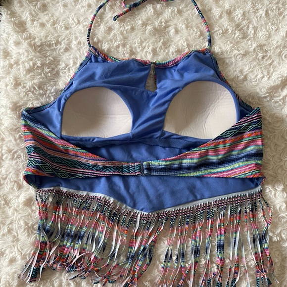 Y2K OP Frilly Miami Beach Pool Bathing Suit Top Sz L/XL - Picture 3 of 7